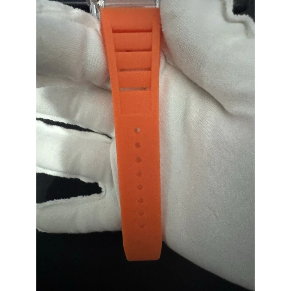 Skeleton Dial Quartz Chronograph Watch Clear Case Orange Rubber Strap